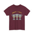Whose Time? Tee in Maroon – three-peat fan T-shirt with gold lettering and three silver trophies