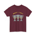 Whose Time? Tee in Maroon – three-peat fan T-shirt with gold lettering and three silver trophies